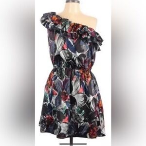 LC Lauren Conrad One Shoulder Ruffle Water Color Floral Dress Size 12